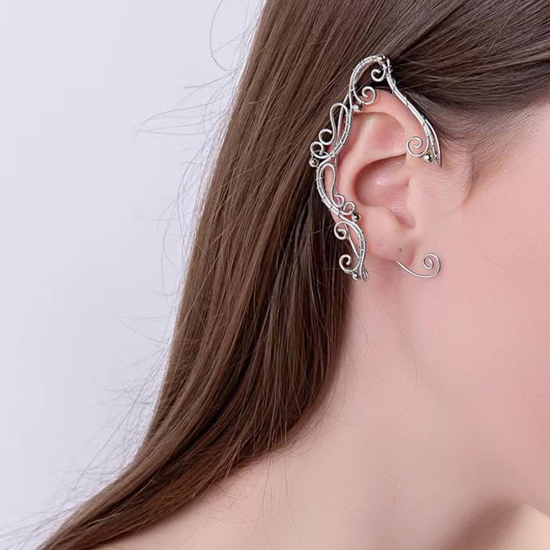 Yolmina Elven Ear Cuffs for Women, Handmade Elf Fairy Earrings Cuff Wrap Clip-on Filigree Earrings for Fantasy Fairy Halloween Costume, Cosplay, Wedding, Handcraft (Silver) - Image 1
